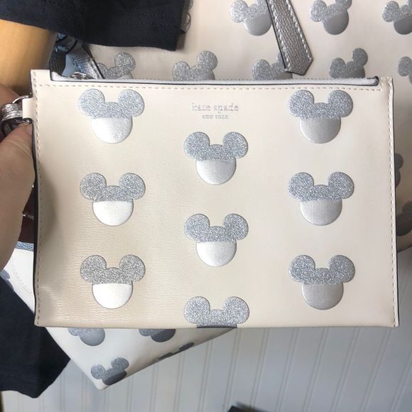 KATE SPADE X Disney Silver Mickey Mouse Embossed Shoulder Bag Tote - Picture 7 of 17